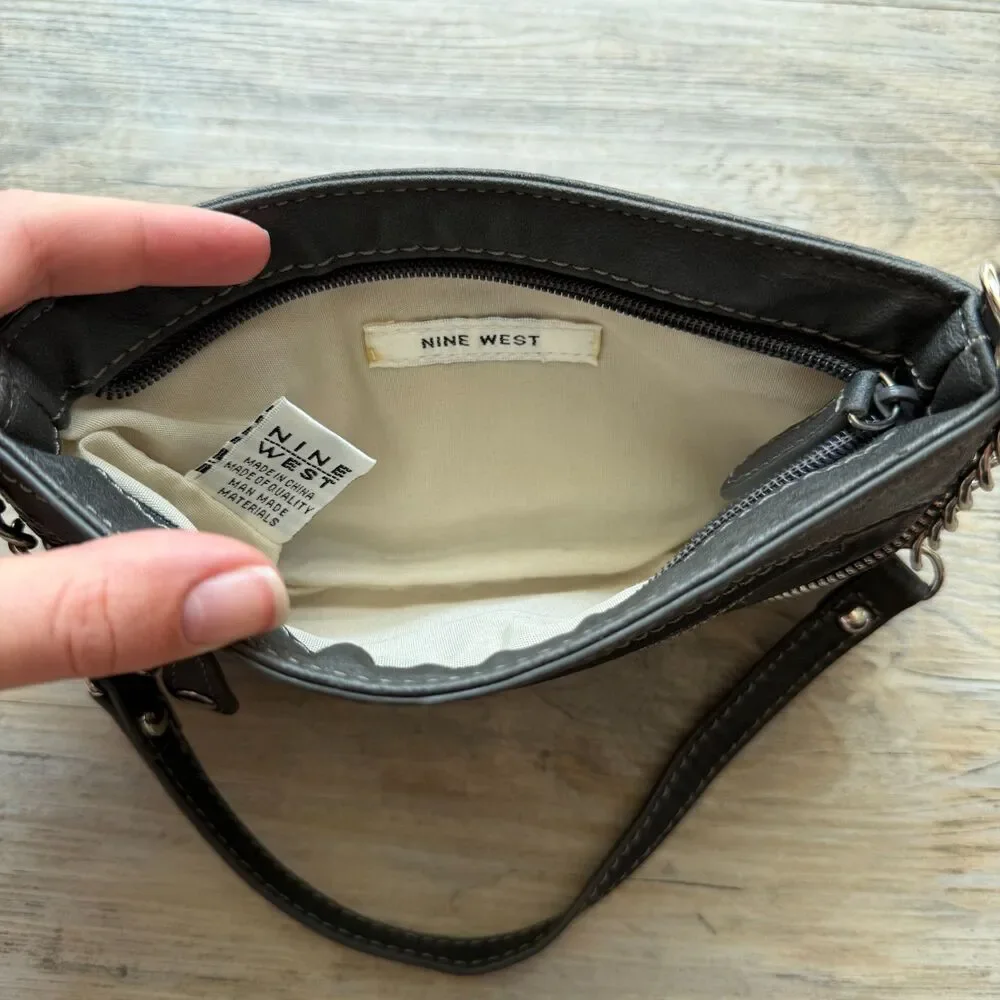 Nine West Y2K Gray Wallet Bag Clutch Chain Strap Vintage Early 2000s Grunge